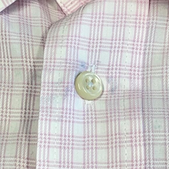 Peter Millar Men's Shirt - Pink and White Check Plaid - Size M (15.5) - STAINS - Picture 8 of 13